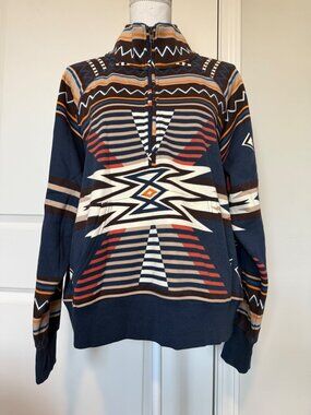 Shyanne Womens Aztec Quarter Zip Pullover Sweatshirt Size L Southwestern Pocket